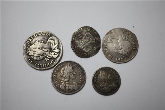 Charles I and Charles II silver coinage- F or better